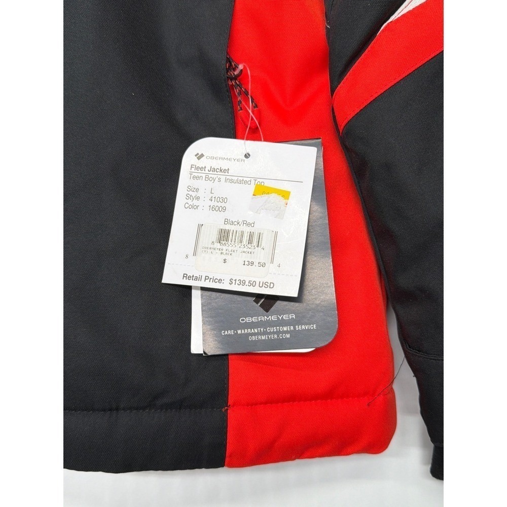 Obermeyer Boys Insulated Fleet Ski‎ Snowboard Jacket Black Red Size L 10000mm - Picture 2 of 11
